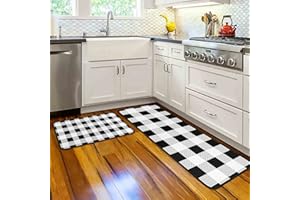 KUKLI KITCHEN Buffalo Plaid Kitchen Rugs and Mats Non-Slip, Washable, Absorbent Stain Resistant,Durable and Easy to Clean,Anti Fatigue for Kitchen, Sink, Office, Laundry, 17"x47"+17"x30"