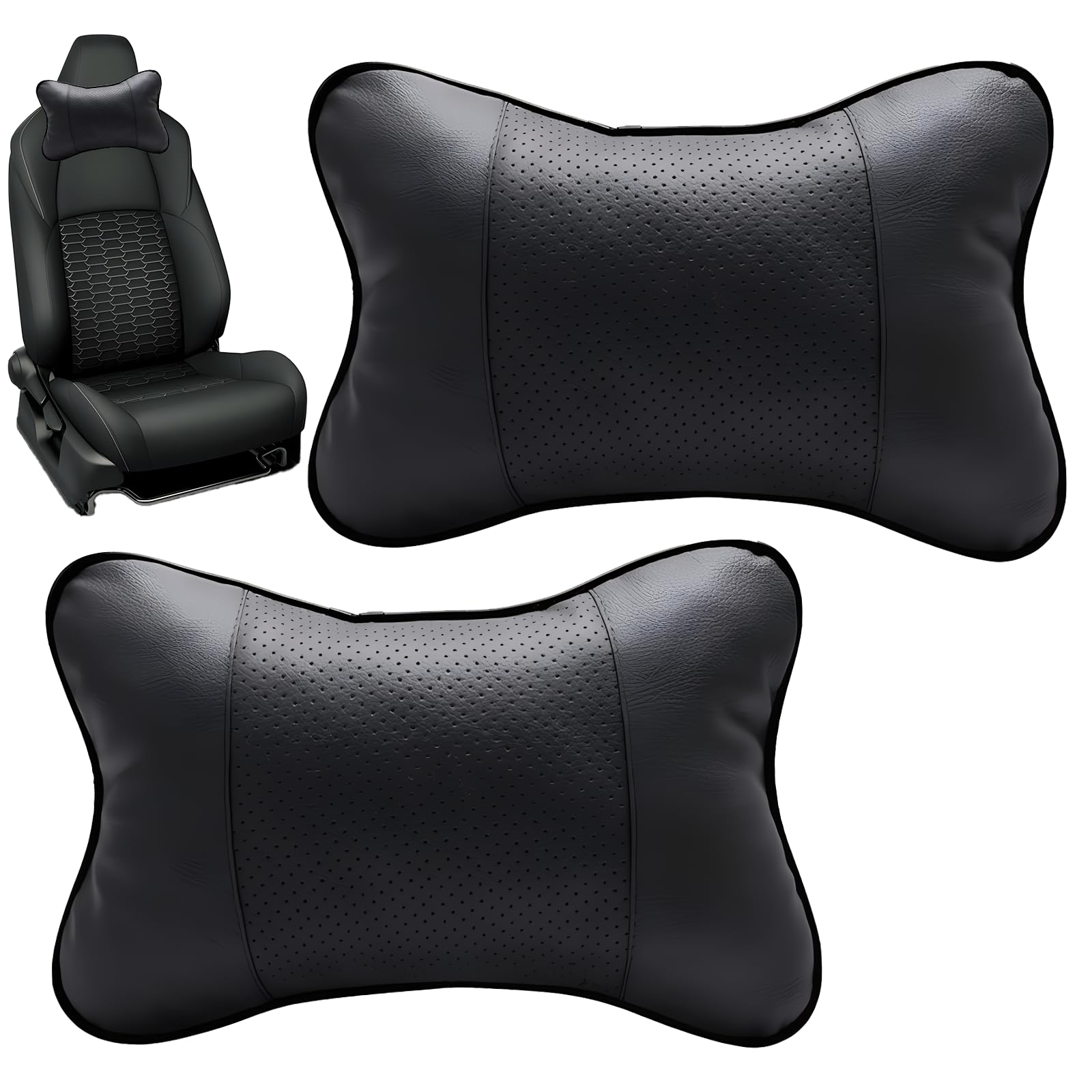 Car neck support pillows,2pcs Car Headrest Cushion, Car Neck Pillow Headrest Cushion Neck Rest Pillow Breathe Hold Leather Neck Rest Cushion for Car Auto Driving Seat Black