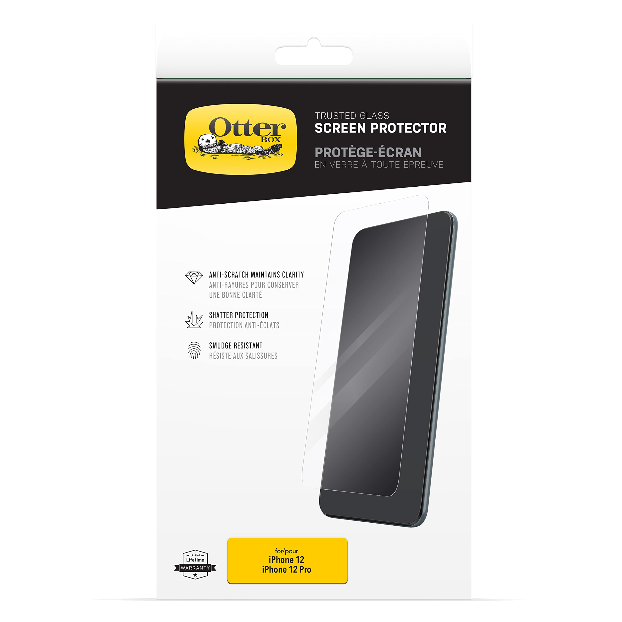 OtterBox Trusted Glass Screen Protector for iPhone 12 / iPhone 12 Pro, Tempered Glass, Scratch Protection, Drop Defence for Shatter Protection, Non-Retail Packaging