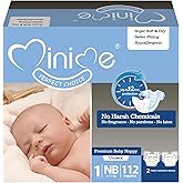 Minime Baby Diapers - Size 1, Newborn (6-11 lbs), 112 Count, Premium Ultra Soft Disposable Baby Diapers, Hypoallergenic, Fragrance Free