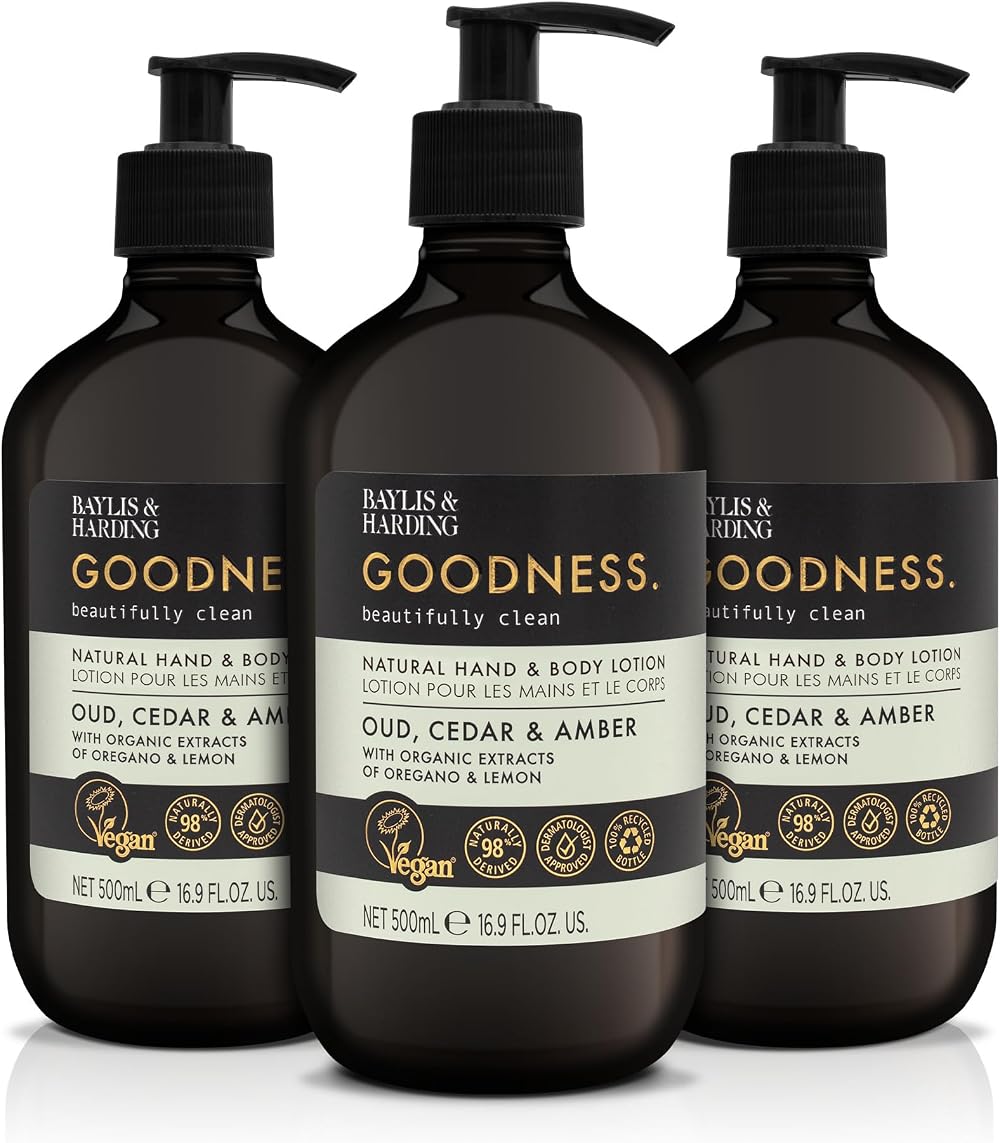 Baylis & Harding Goodness Oud Cedar Amber Hand & Body Lotion 500 ml Pack of 3