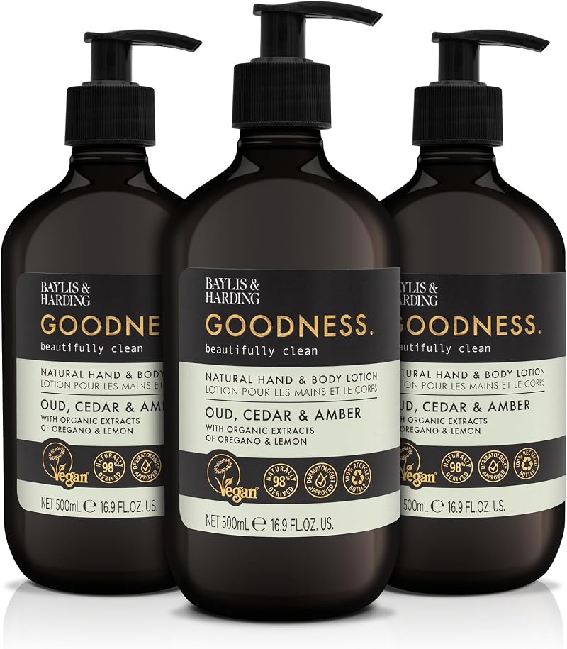 Baylis & Harding Goodness Oud Cedar Amber Hand & Body Lotion 500 ml Pack of 3