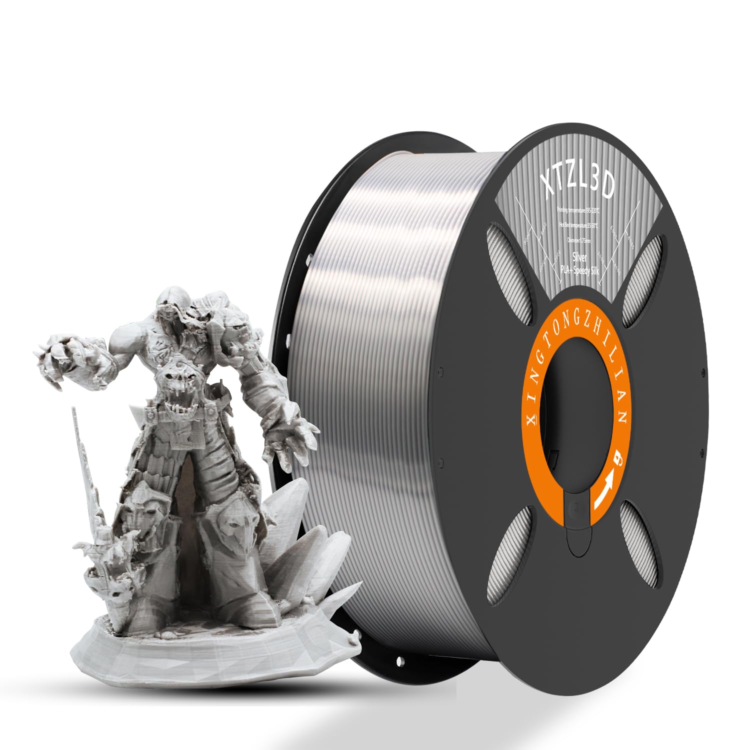 PLA 3D Printer Filament 1.75mm,PLA Filament,3D Printing Filament Material Dimensional Accuracy +/- 0.02 mm,1kg/Spool (2.2 LBS) for 3D Printers,Silver Silk PLA