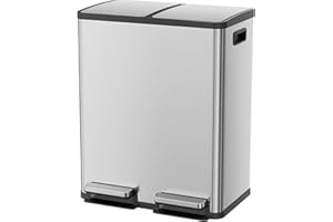 Zibbizo Kitchen Trash Can, 16 Gallon Garbage Can with Dual Inner Bins, Large Capacity 60 Liter Trash Can with Soft-Close Foot Pedal, Wide Stainless Steel Shape