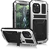 JINGANGYU iPhone 12 Pro Max Metal case with Kickstand Built-in Screen Protector Case Sturdy Military Armor Durable Full Body Heavy Duty Shockproof Drop Tested case for iPhone 12 Pro Max (Sliver)