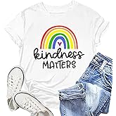 NEWKA Be Kind Shirt for Women Kindness Matters T-Shirt Rainbow Heart Tee Tops