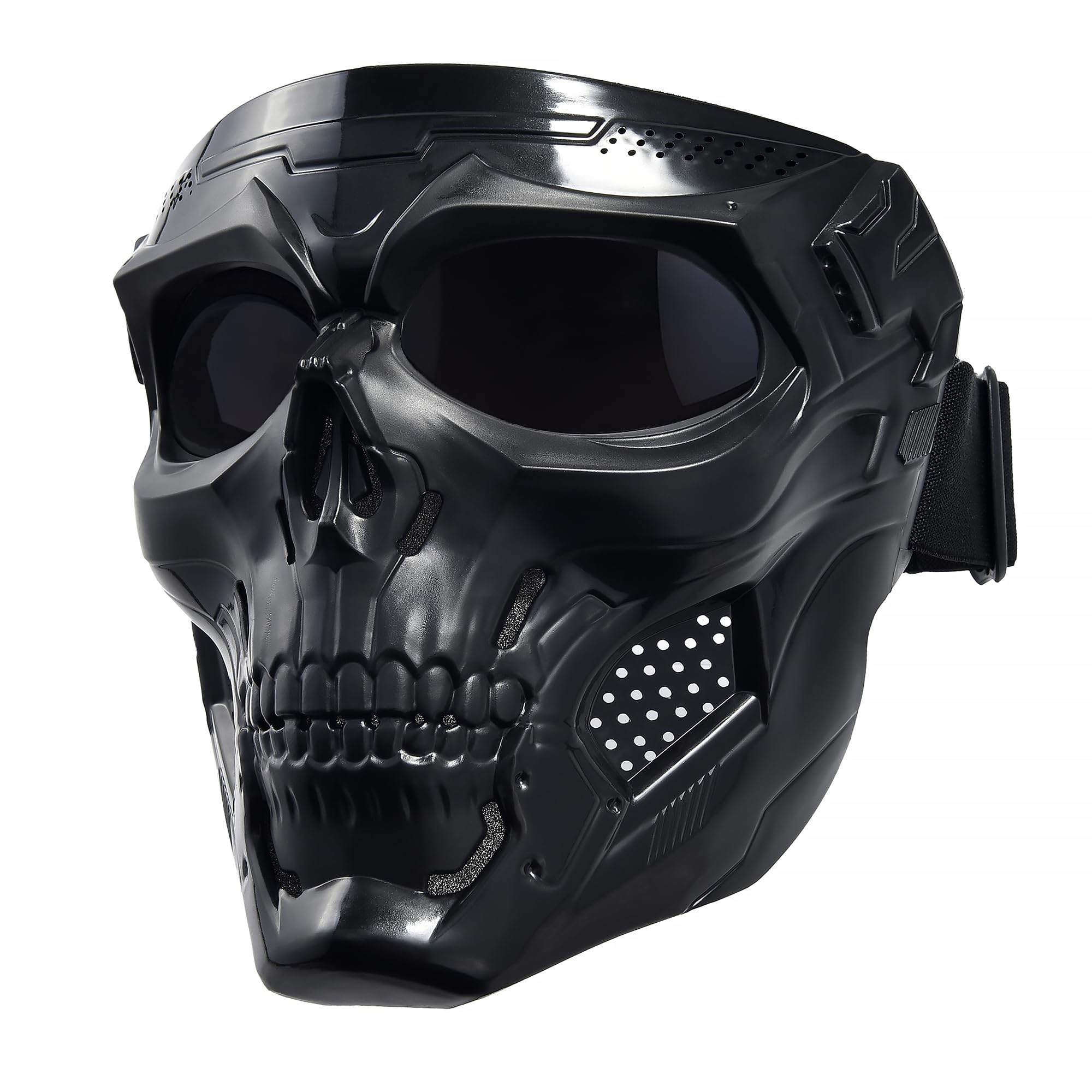 Photo 1 of Motorcycle Mask Full Face,Masks Skull Skeleton with Goggles Impact Resistant Tactical Mask for Halloween Paintball Game Movie Props Party (Skull-greyLens)