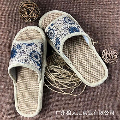 DHGH Linen material non-slip health slippers four seasons home slippers couple models
