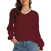LUXEBOLD Women's Sweaters Lightweight Casual Pullover Sweater Long Sleeve Knit Loose V Neck Tops Fall Fashion 2025