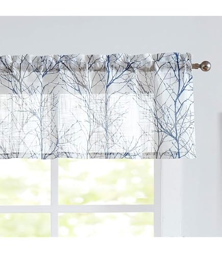 Rideau Fenêtre Motif Floral Bleu - 132 X 48 Cm, 100% Polyester, Style Champêtre, Pour Cuisine Ou Salon