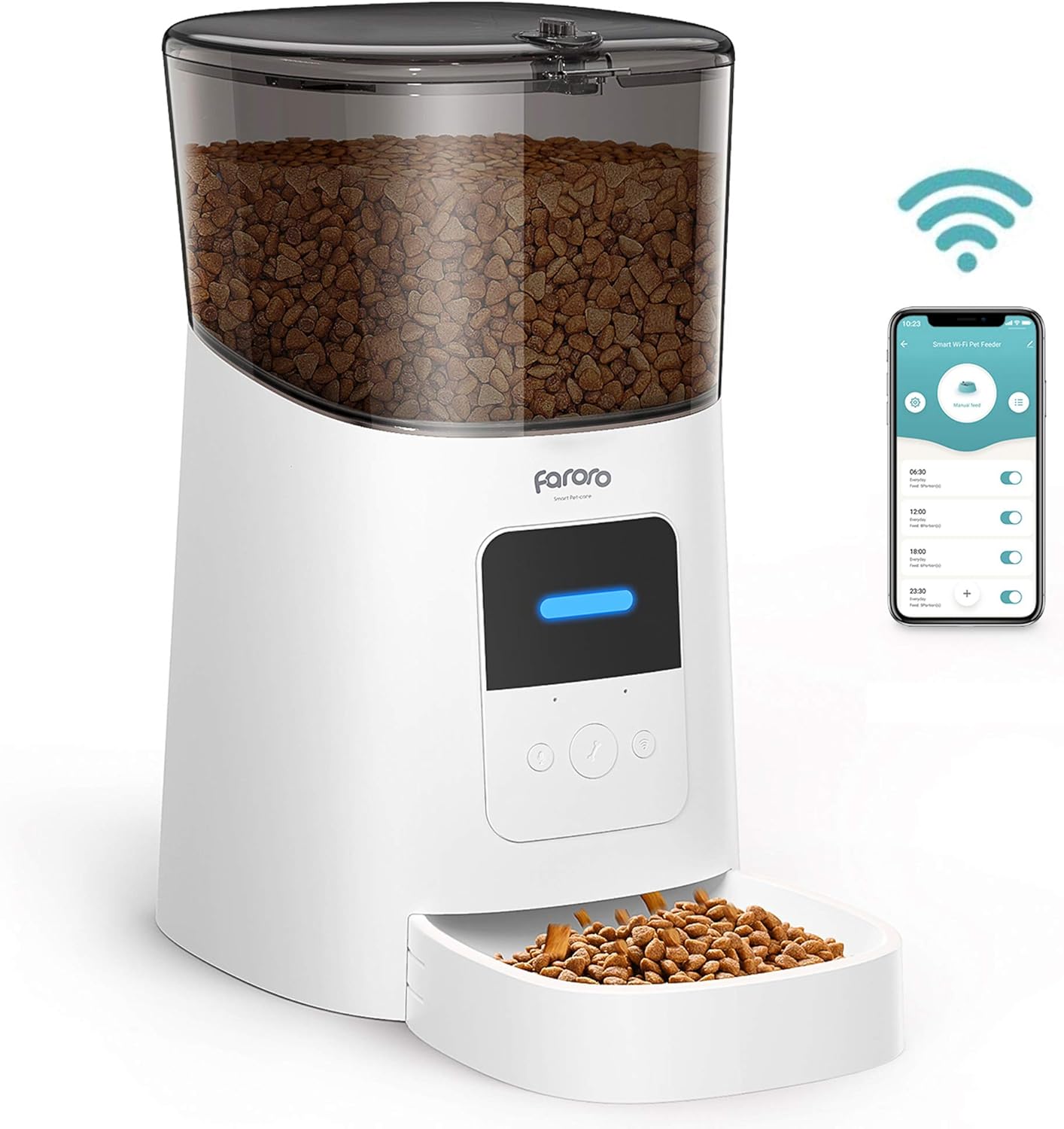 Pet Supplies : Faroro Automatic Cat Feeder 2.4G WiFi Enabled 6L Smart Food Dispenser for Cats and Small Dogs with App Control, Programmable Timer, Distribution Alarms and Voice Recorder Up to 15 Meals per Day : 