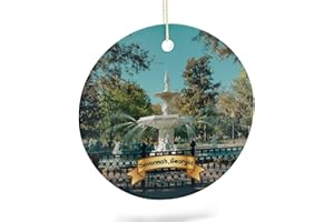 EQEY Savannah Georgia Christmas Ornament Porcelain Double-Sided Ceramic Ornament,Hanging Ornaments for Christmas Tree Decoration Xmas Party Decorations,2.9 Inches
