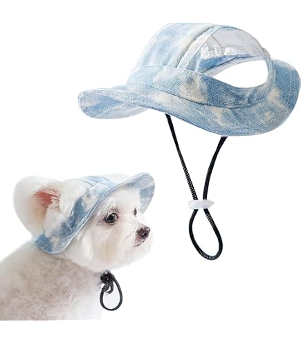 Casquette De Baseball Pour Chien - Taille XS à XL - Avec Trous Pour Oreilles Et Cordon Réglable - Protection UV - Motif Floral Bleu