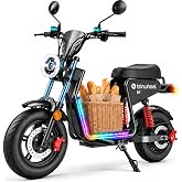isinwheel H7Pro/H7 Electric Scooter with Seat, 50/43 Miles Range, 40/35 MPH High Speed, 16"/15" Fat Tire Scooter for Adult with Mood Lights, NFC Start, 2000/1500W Motor E Scooter Long Range