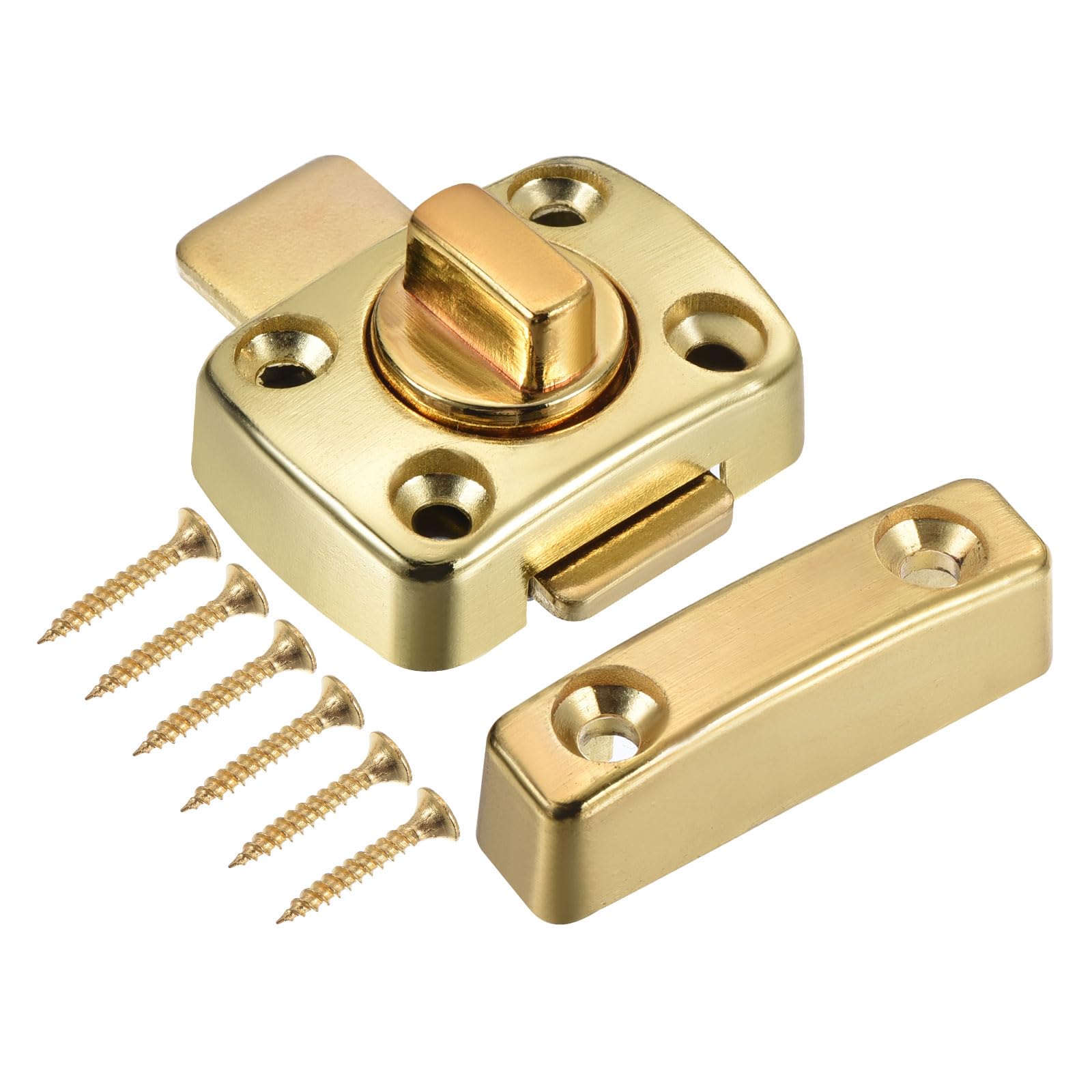 PATIKIL Door Swivel Bolt Latch 1.61" x 1.18", Zinc Alloy Security Door Window Gate Slide Lock with Screws for Bedroom Cabinet Closet, Gold Tone