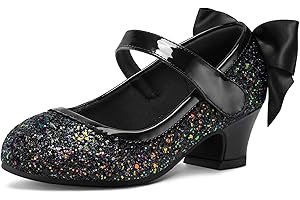 K KomForme Girls Dress Shoes Glitter Mary Jane Pumps with Bow, Low Heel Party Wedding Princess Shoes (Toddler/Little Kids/Big Kids)