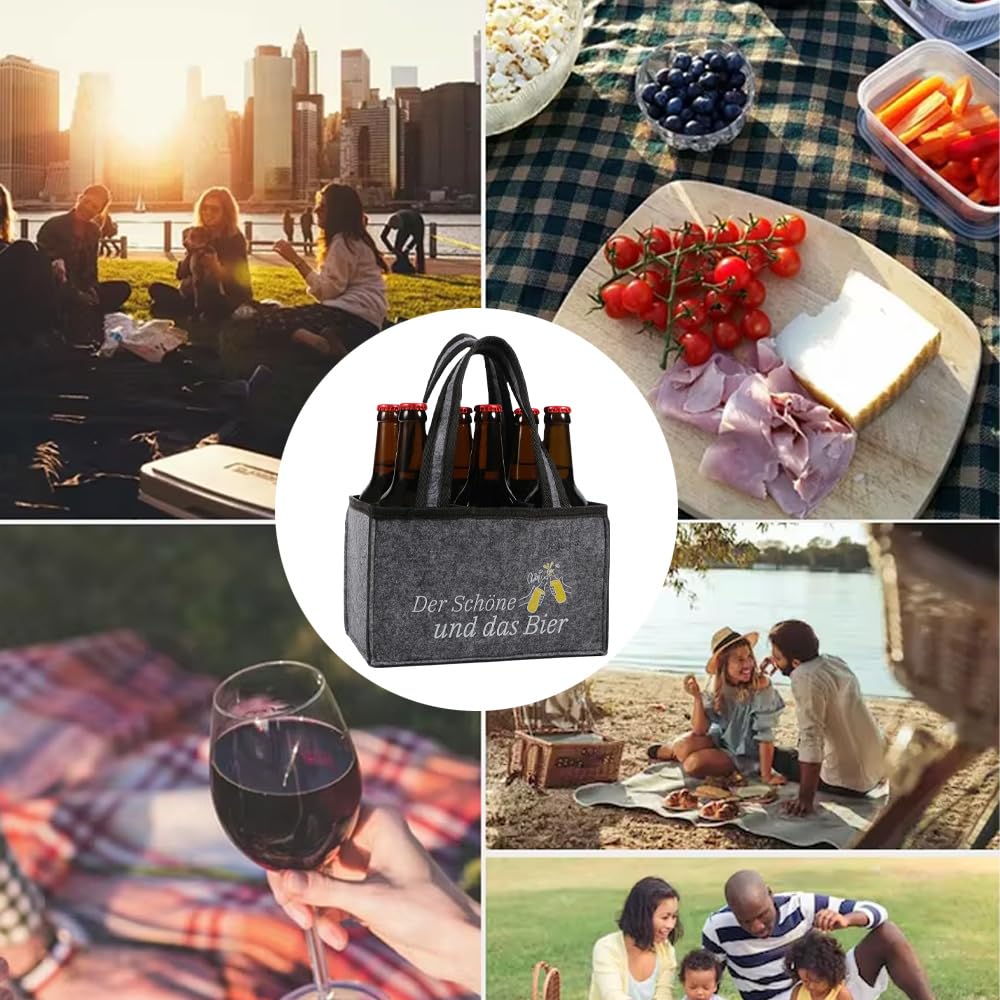 YRsorn Männerhandtasche Bier - Flaschentasche 6 Flaschen, Bier Geschenke für Männer, Der Schöne und Das Bier Personalisierte Geschenke für Herren, Vater, Sohn, Freund, Grau 2