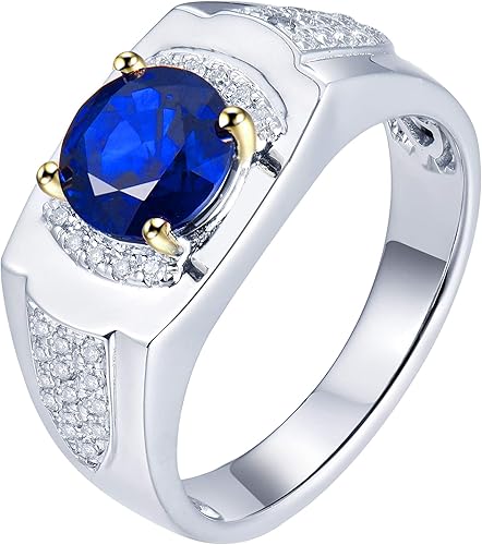 YONG SI Men's 14K White Gold Genuine Sapphire Ring Engagement YONG SI