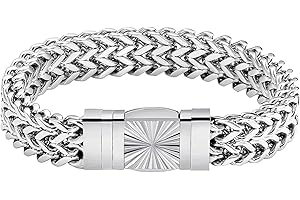 CaptainSteeL Cuban Link Chain Bracelet for Men- 316L Stainless Steel 9/10MM Width Fashion Pattern Snap Button Hip Hop Jewelry,Two Style Cuban Bracelets 18K Gold Plated/Stainless Steel with Gift Box