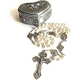 elegantmedical Handmade AAA 7-8MM Real Pearl Beads Our Lady Fatima Rosary Cross Necklace Box case Catholic Gifts