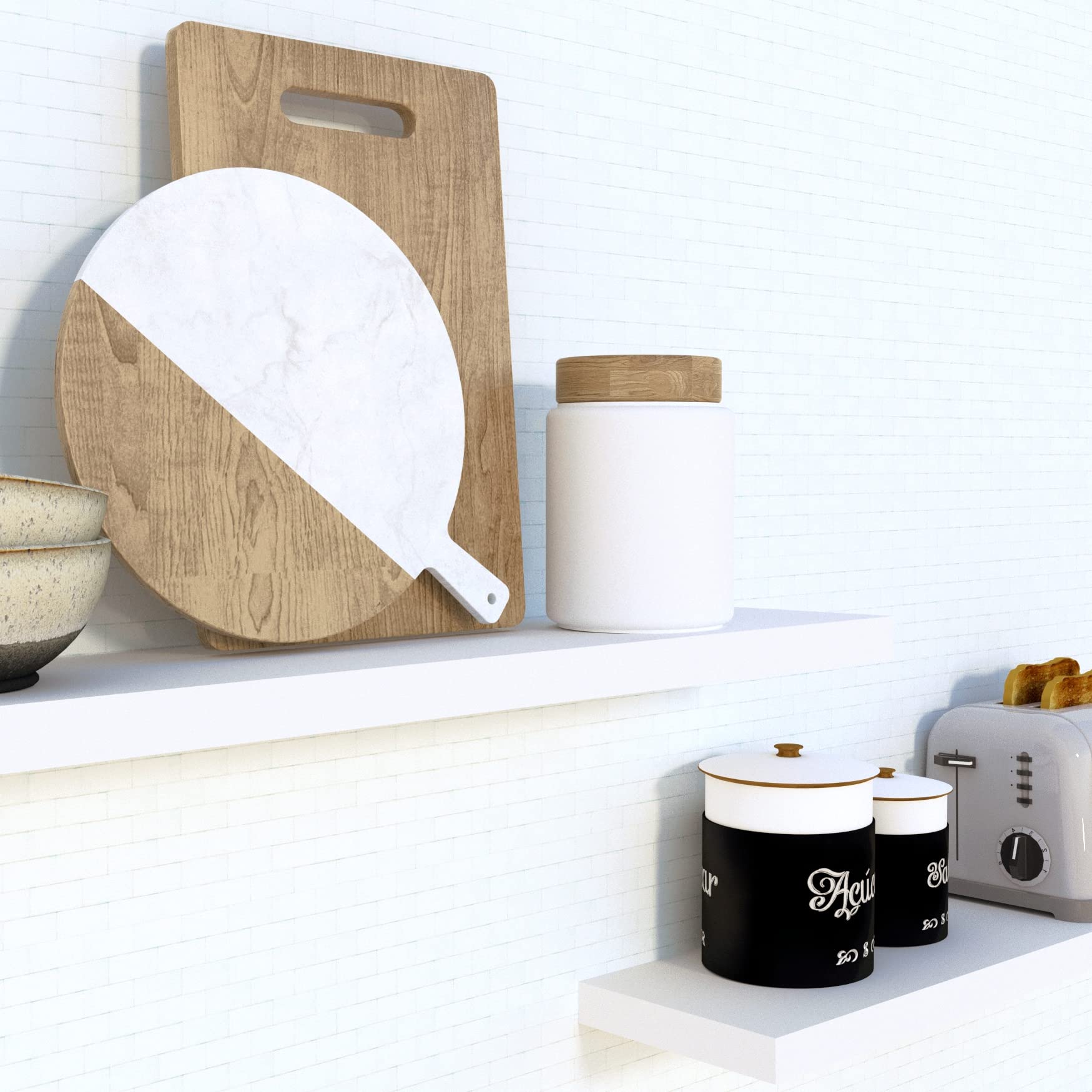 Henor Wooden Wall Shelf, 60 x 15 x 2.5 cm, Maximum Load 30 kg, Fully Concealed Hardware, White