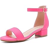 Dufannie Girls Sandals Low Heels Dress Pump Ankle Strap Open Toe Flower Girl Wedding Party for Toddler Little Big Kid