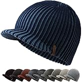 zowya Winter Visor Beanie Hat for Men & Women Brim Knit Skully Hats Billed Skull Cap Thick Vintage Contrast Color,1Hat