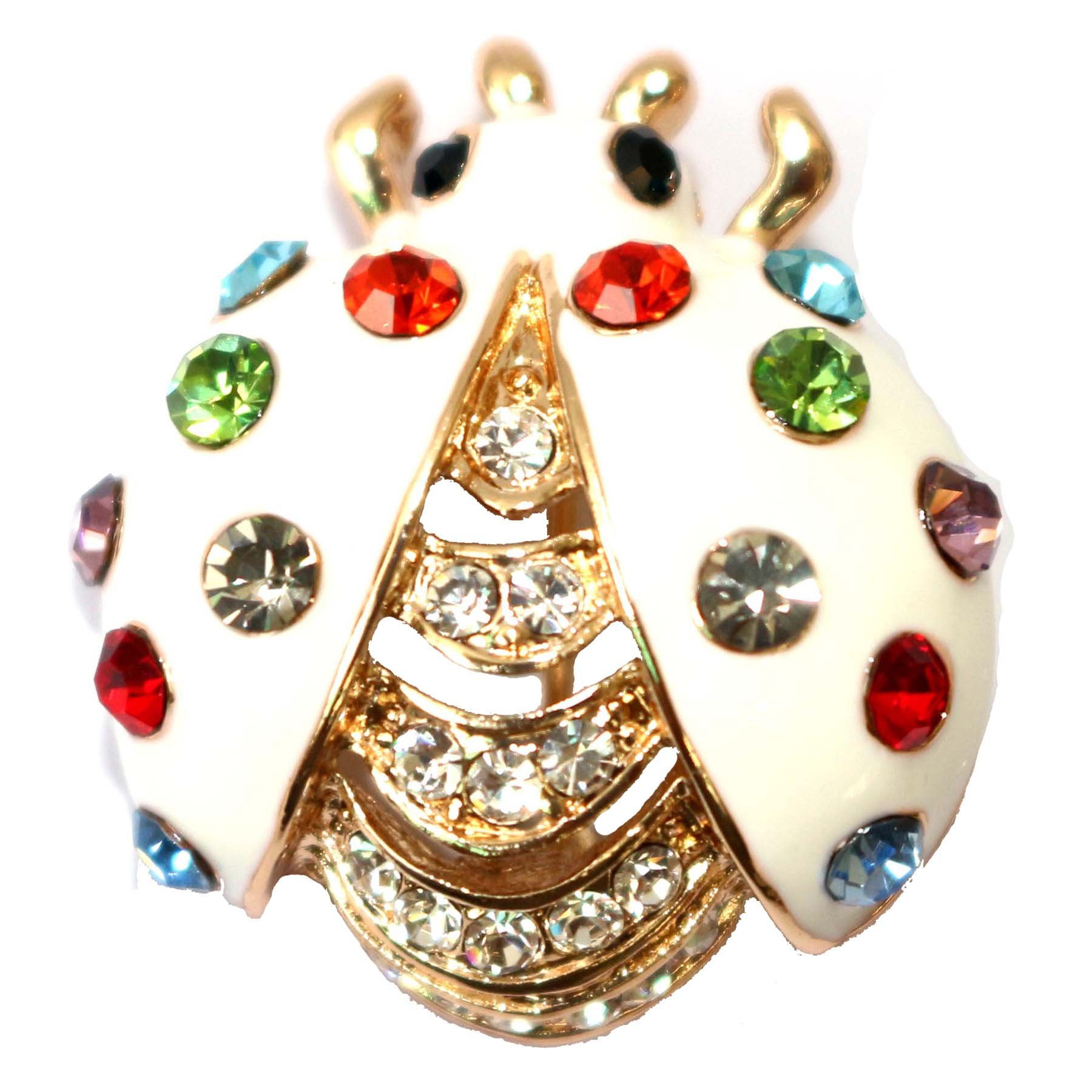 Navachi 18k Gold Plated Colorful Crystal White Enamel Bug Az7373b Brooch Pins
