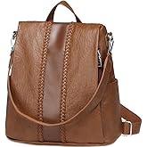 Backpack Purse for Women,VASCHY Fashion Faux Leather Anti-theft Backpack Purse Small for Ladies Bookbag Purse with Vintage Weave Brown