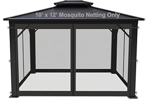SunCula Replacement Universal Gazebo Netting 4 Panels with Zipper for Garden Patio Yard, ONLY Netting(10'x12', Black)