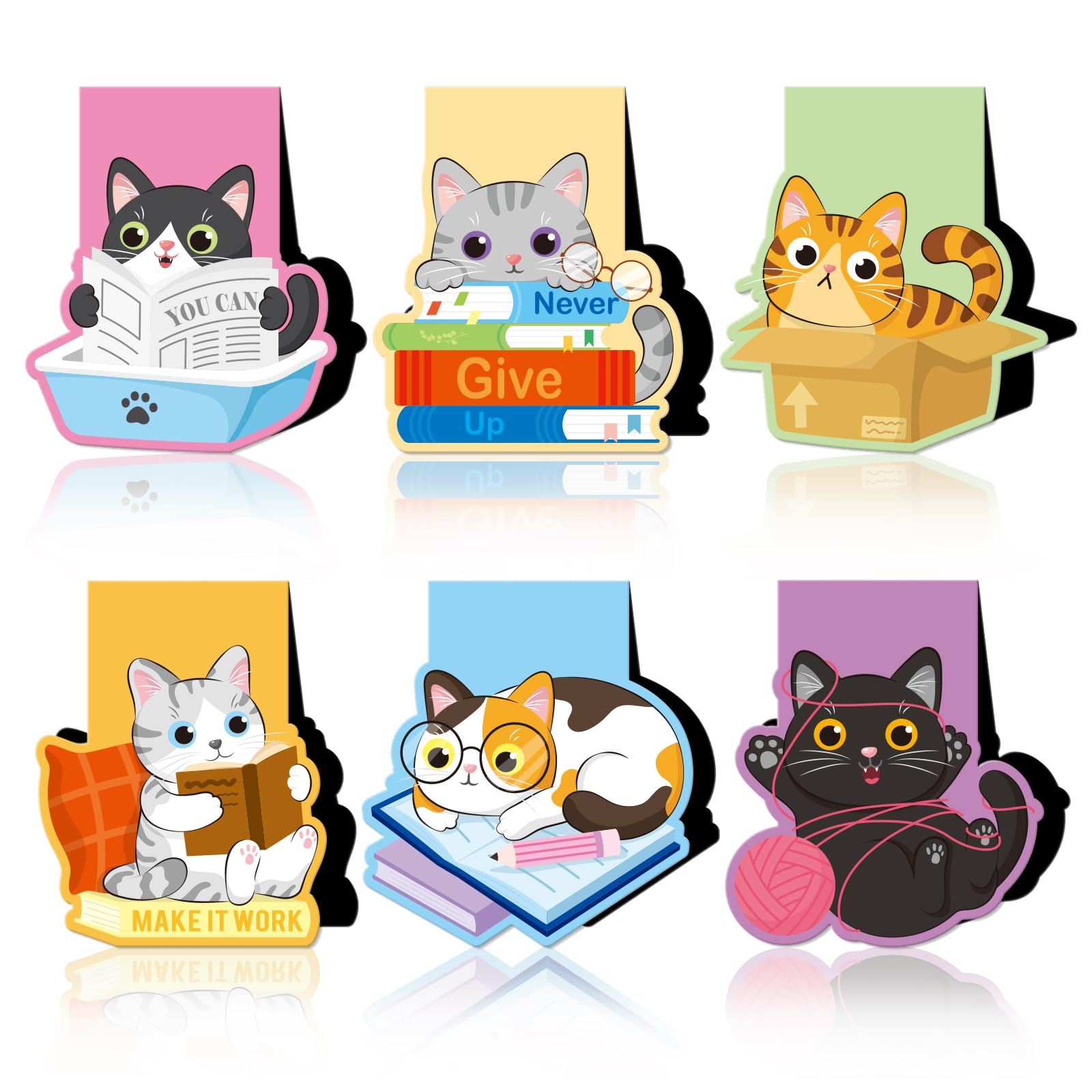JSRQT 6 Pack Magnetic Bookmark Cute Cats Book Marks Page Markers Book Markers Clip for Students Teachers Assorted Cat Bookmarks for Women Men Funny Book Lovers Gifts Personalised Bookmark