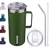 BJPKPK Insulated Coffee Mug with 2 Lids, 32oz Stainless Steel Insulated Tumbler with Handle, Double Wall Vacuum Coffee Cups, BPA Free Travel Mug for Coffee, Tea and Drinks, Forest Green