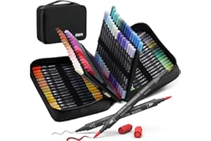 KEMYR Markers for Adult Coloring Books: 100 Colors Markers Set Dual Tips Fine & Brush Pens Water-Based Art Markers for Kids Adults Drawing Sketching Bullet Journal Writing Lettering No bleeding