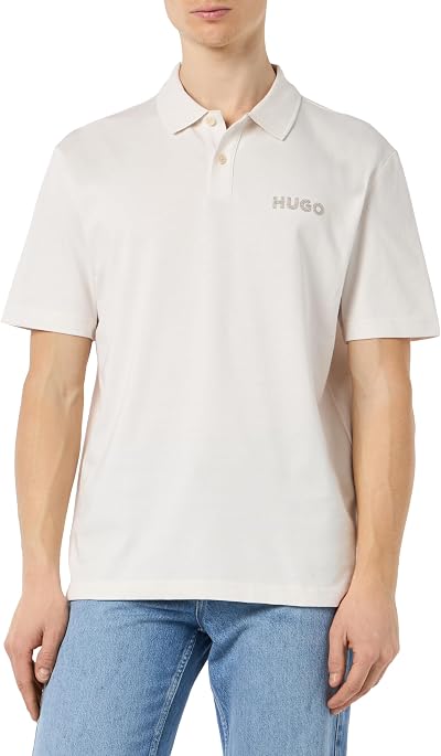 HUGO Men's Drocholo Polo Shirt Open White Size S