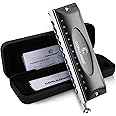 CONJURER Chromatic Harmonica Valveless for Kids Adult Beginners 12 Hole Harmonica Key of C Stainless Steel Mouth Organ with Brass Reed in Case, C Key Black