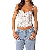 Women Teens Cute Babydoll Tops Y2k Floral Lace Trim Camisole Ruffle Tank Top Summer Flowy Peplum Top Streetwear