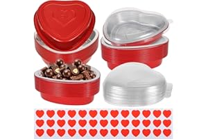 FUPMILPHRANX 22oz Heart Shaped Cake Pans with Lids, 20pcs Large Disposable Aluminum Foil Heart Cake Pan and Sticker Cupcake B