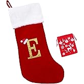 EHJYO 20 Inches Monogram Christmas Stockings with Letters Large Super Soft Christmas Stockings, Red Velvet with White Plush Cuff Embroidered Xmas Stocking for Christmas Family Decor Letter E