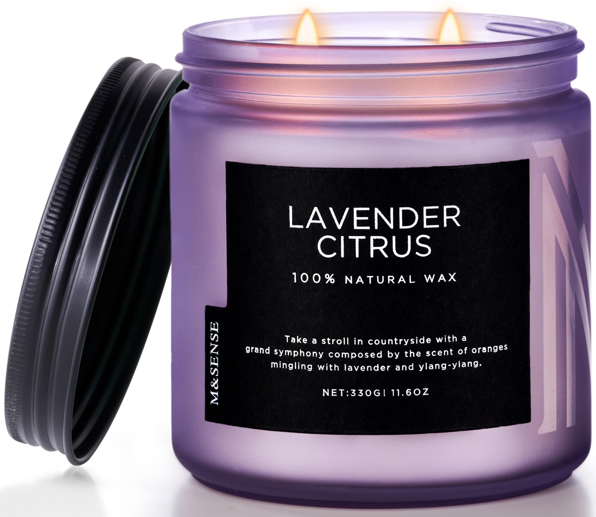 M&SENSE Soy Candles for Home Scented, 11.6oz Lavender Citrus Aromatherapy Candles, 70H Burn Time, Stress Relief Gifts for Mom Girlfriend Teacher, Medium Jar Candle for Spa, Bath, Yoga