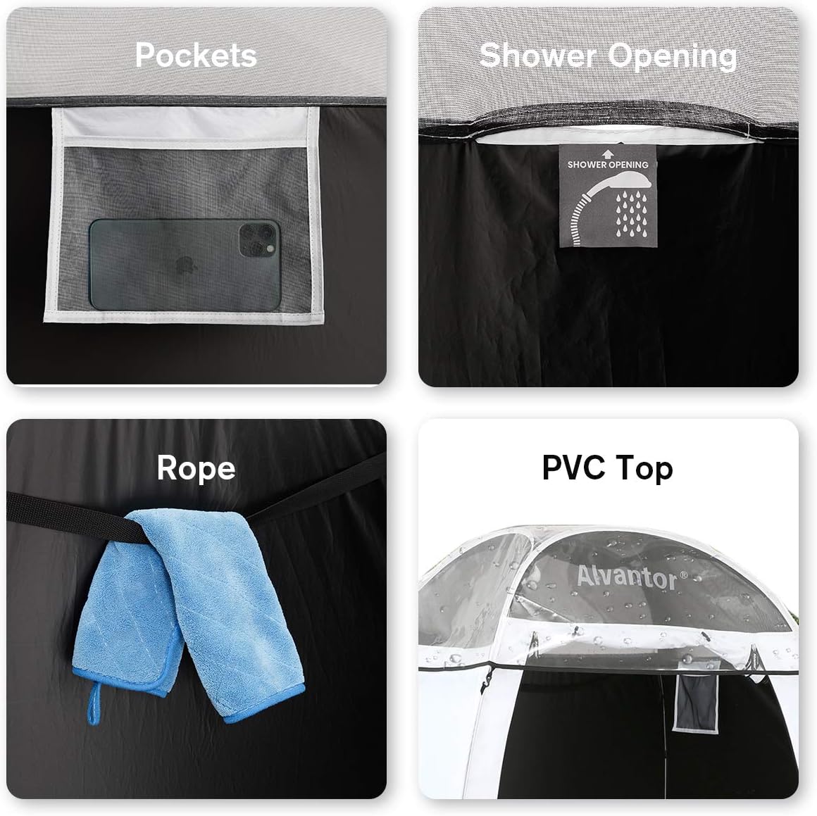 Alvantor Shower Tent Changing Room Outdoor Toilet Privacy Pop Up Camping Dressing Portable Shelter Teflon Coating Fabric 4’x4’x7' Patent: Sports & Outdoors