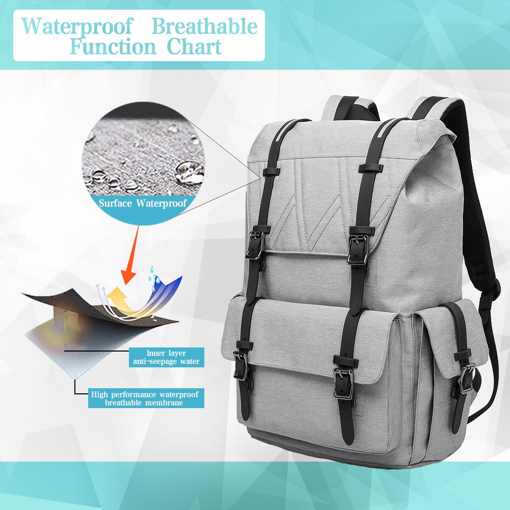 Vintage Mochila Mujer Bolsos Mochila Hombre Antirrobo Mochila Portatil 15,6 Pulgadas Trabajo Impermeable Camping Deportiva Casual College Daypack, Gris