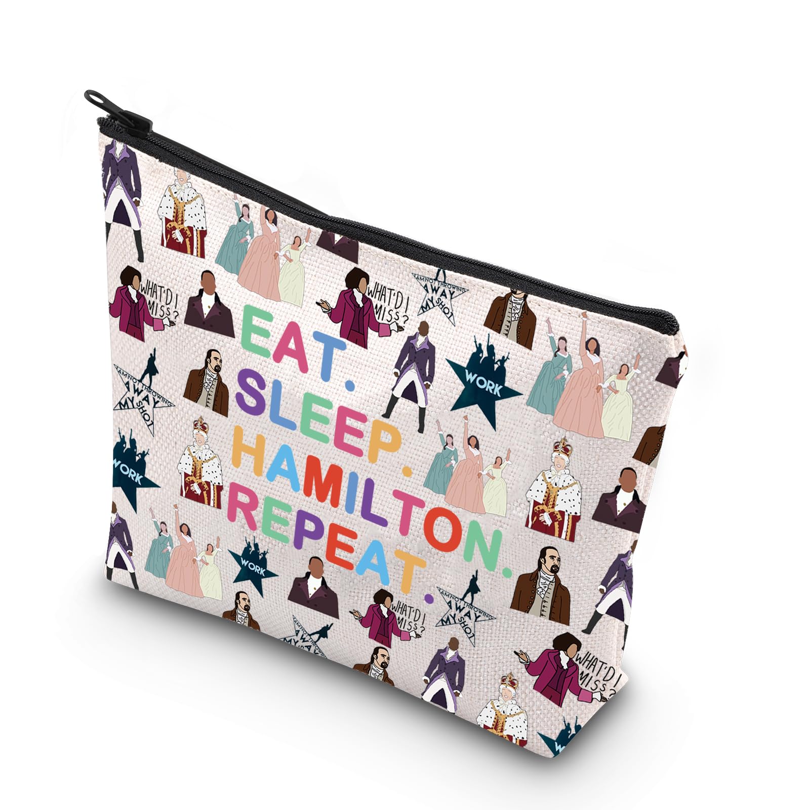 KUIYAI Hamilton Broadway Mudical Lover Gift Hamilton Character Zipper Pouch Makeup Bag eat Sleep Hamilton