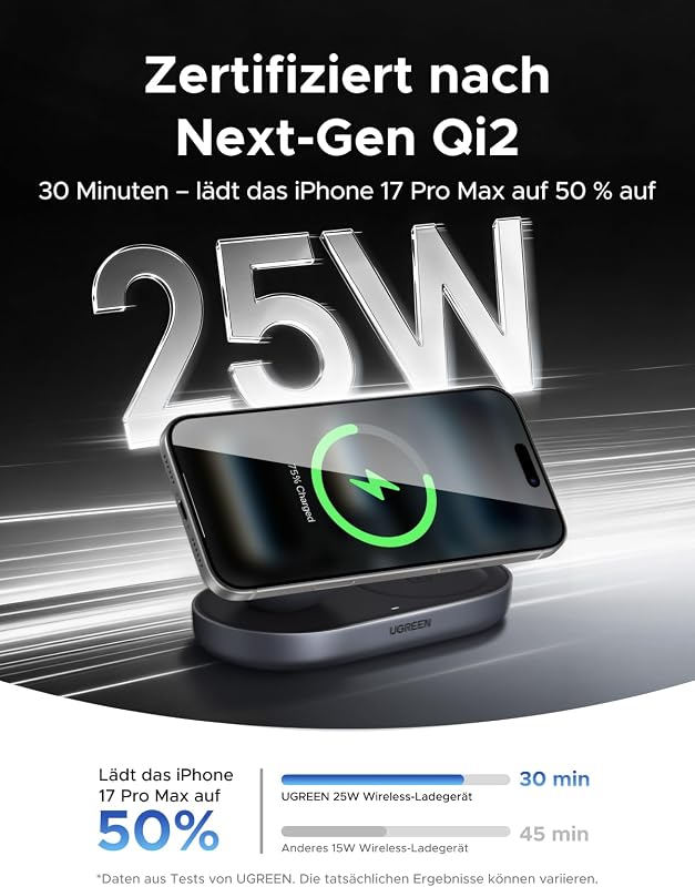 Zapix 2-in-1 Qi2 25W Magnetisches Kabelloses Ladegerät, zertifiziert