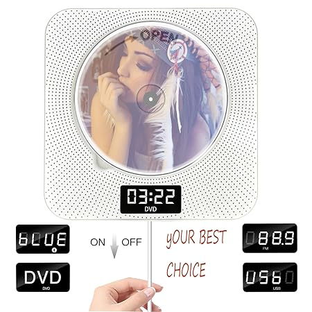 DVD-Player mit Bluetooth, Portable DVD Player Wand montierbar ziehen Schalter Doppellautsprecher mit Full-HD 1080p, Fernbedie