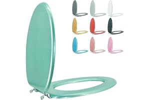 BLOFDE Elongated Toilet Seat Wood Toilet Seat Prevent Shifting with Zinc Alloy Hinges American Standard Size Toilet Seat Easy to Install also Easy to Clean(Elongated,Sparkling Turquoise)