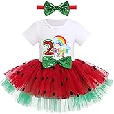 ODIZLI Newborn Baby Girls Toddler Birthday Outfits Short Sleeve Watermelon Print Ruffle Tiered Dress and Headband, 2pcs set