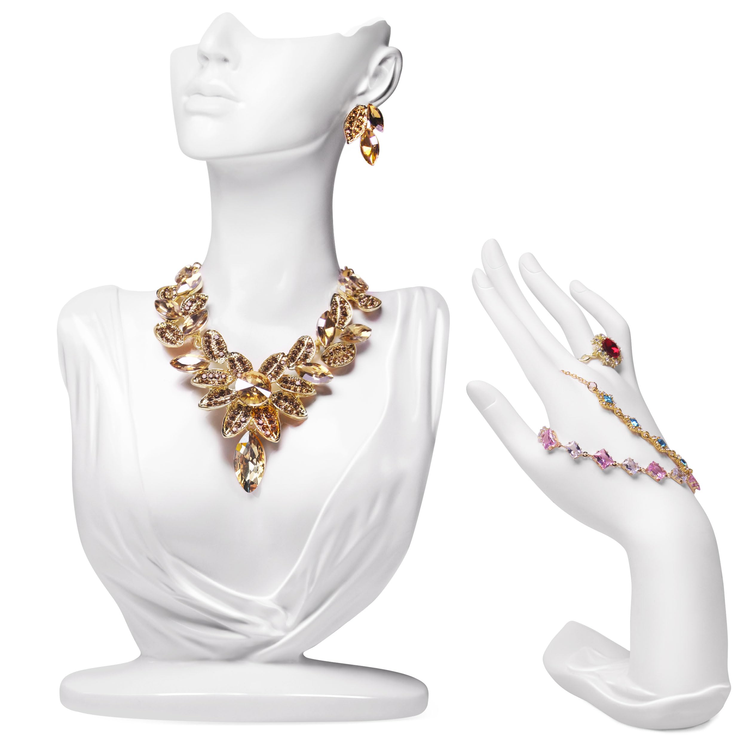 Photo 1 of 2Pcs Jewelry Mannequin Display Set, Necklace Bust Mannequin Earring Stand Bracelet Ring Hand Jewelry Holder for Selling Show