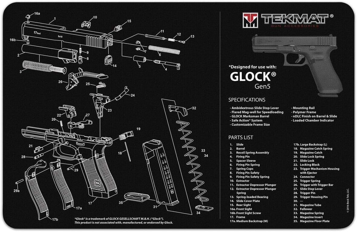 Tekmat Unisex Erwachsene Gun Cleaning Mat Glock Gen 5 Pistolenreinigungsmatte Schwarz Einheitsgrosse Amazon De Sport Freizeit