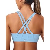 Omwilddo Women's Strappy Sports Bras Light Compression Crop Criss Cross Back Padded Workout Yoga Bra Supportive U Neckline