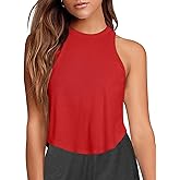 LASLULU Womens Crop Tops Sleeveless Workout Tops Halter Neck Flowy Athletic Shirts Cropped Tank Muscle Tank